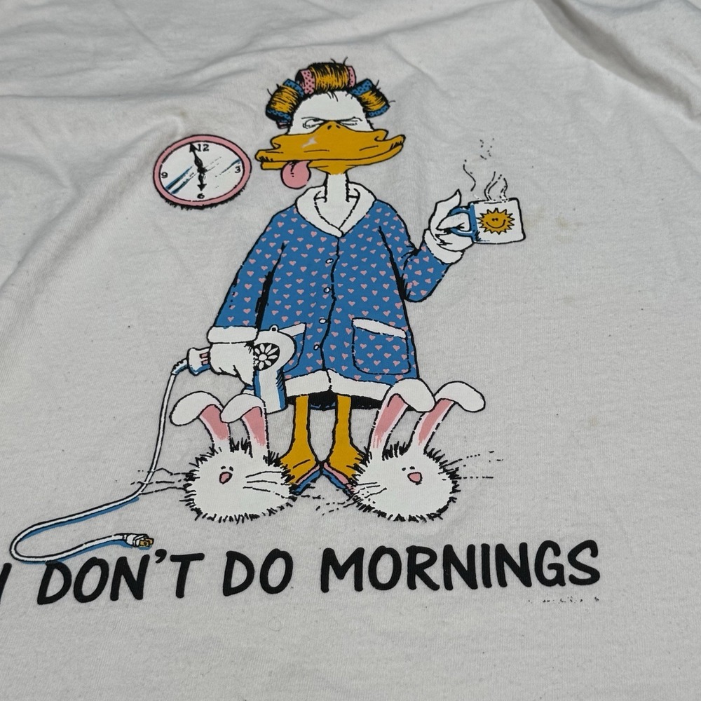 Vintage 90's I Don't Do Mornings Duck T Shirt Size 2XL Novelty Funny READ